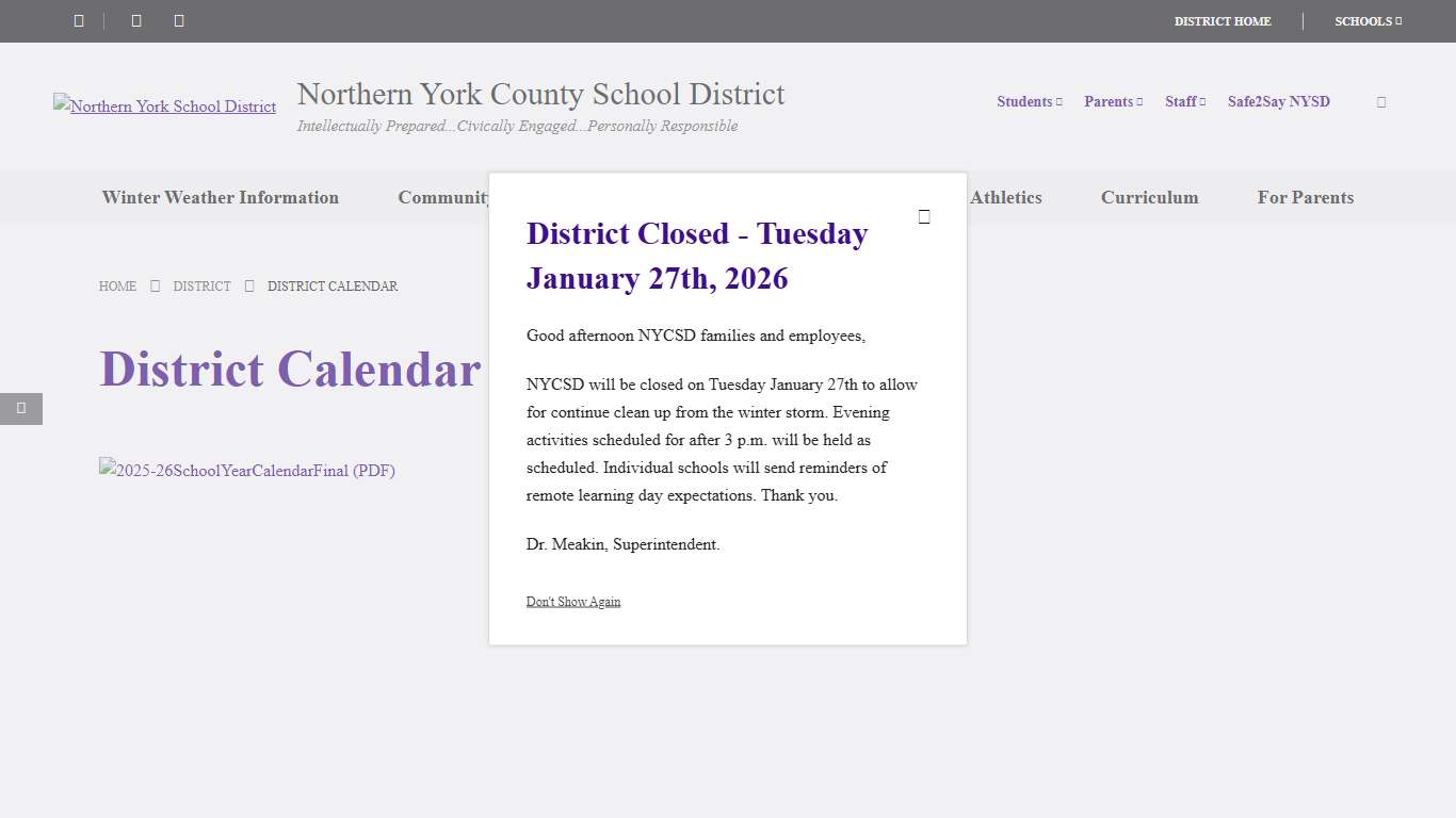 District Calendar - Northern York School District